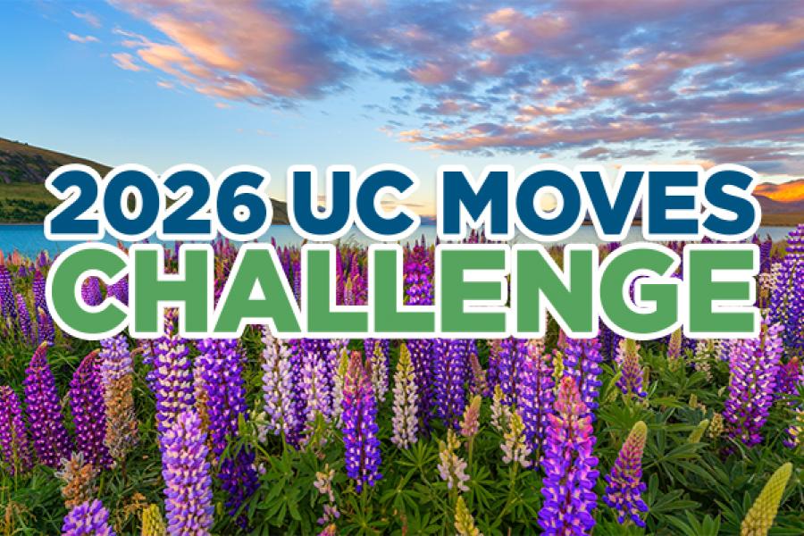 2026 UC Moves Challenge background of flowers and blue sky