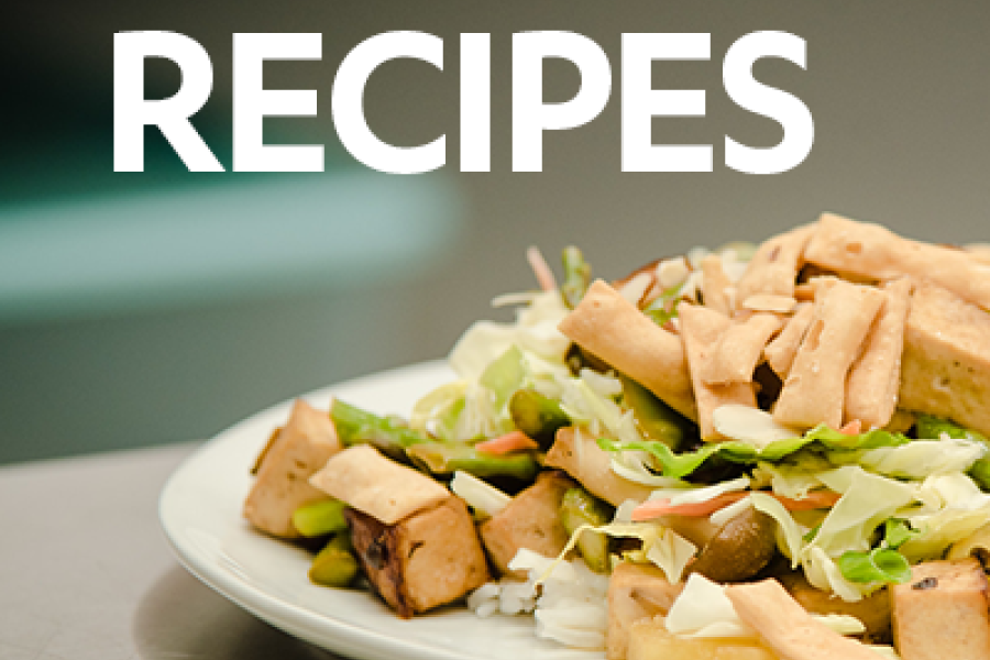 image of a salad with Recipes text overlay